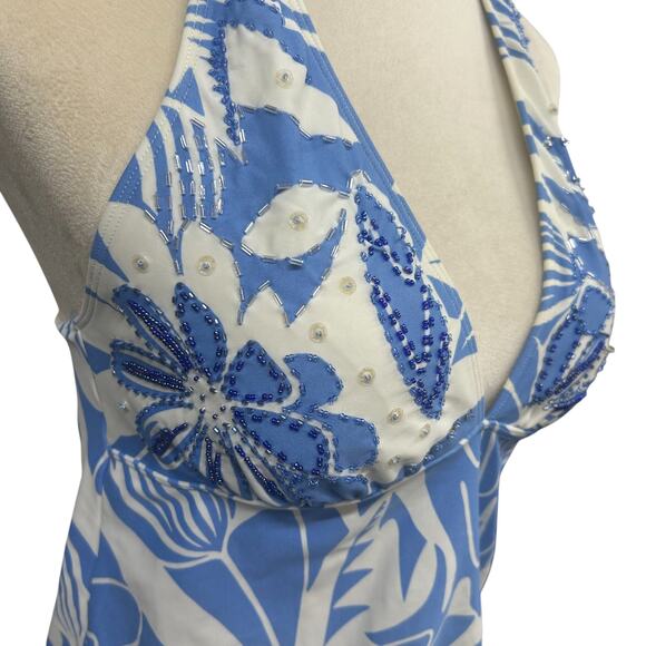 Tropical Resort Beaded Halter Swim Tankini Top La Blanca Size 12 - Picture 2 of 7